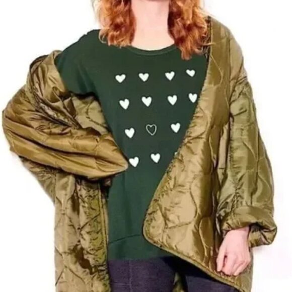 New Sundry Multi Heart French Terry Crewneck Pullover Sweatshirt NWT 1/Small - Picture 3 of 9